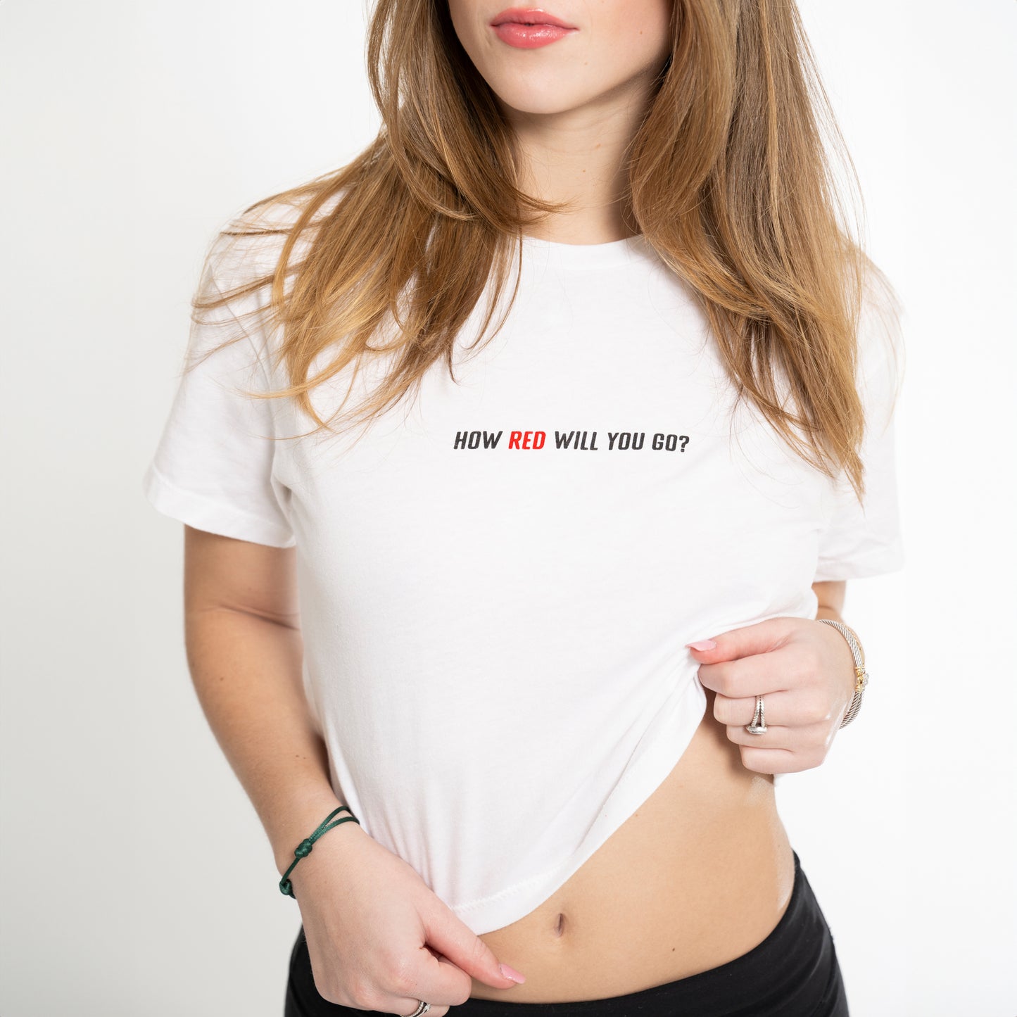 HOW RED WILL YOU GO CROPPED TEE (WHITE)