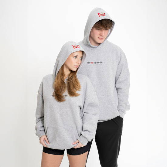 HOW RED WILL YOU GO HOODIE (HEATHER GREY)